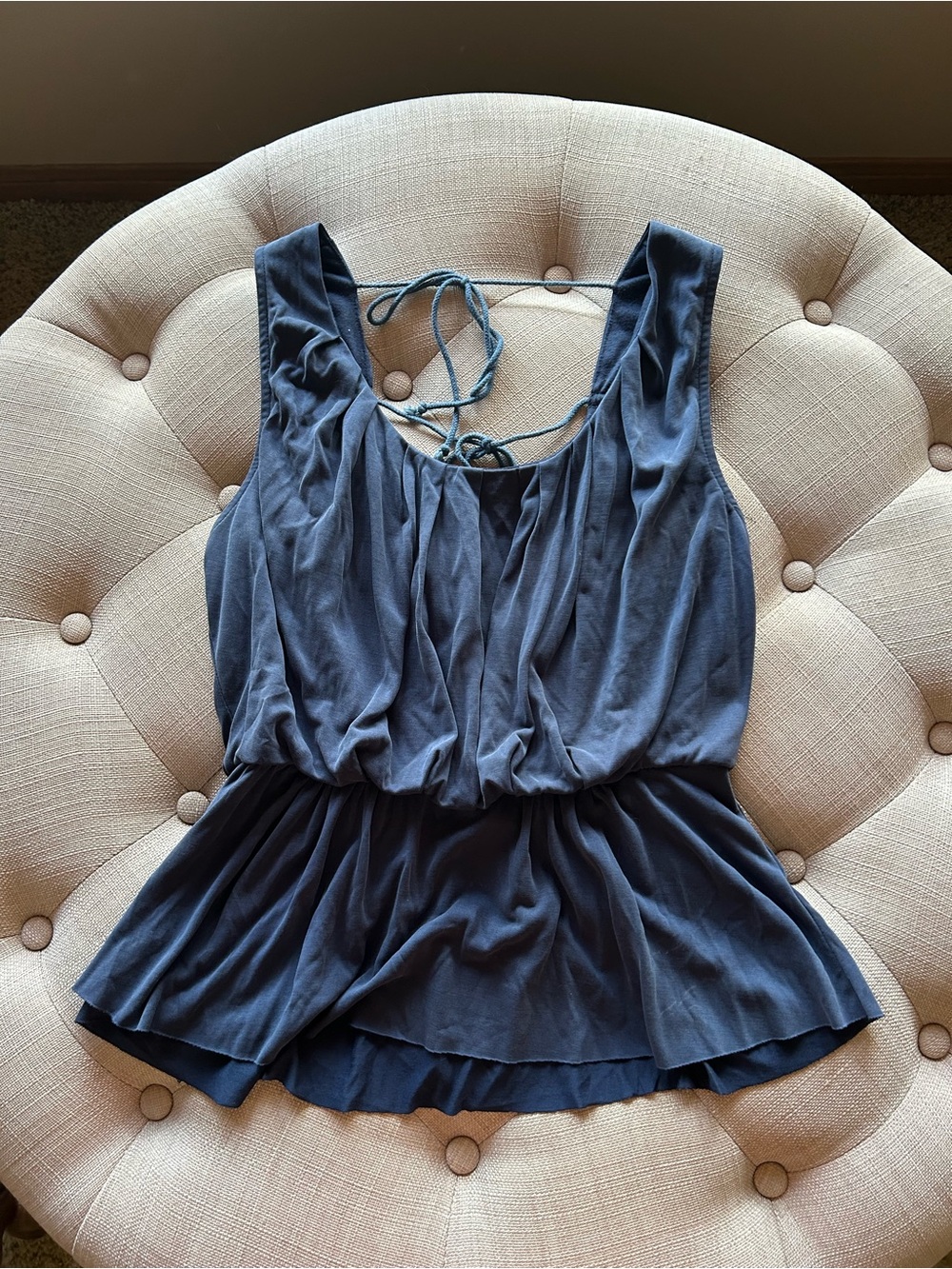 Sleeveless Peplum Tie-Back Camisole in Navy